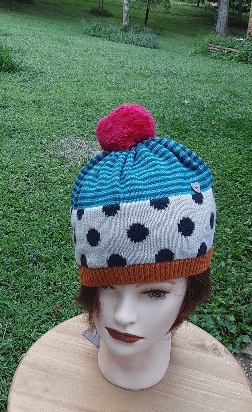 Catimini NWT sz 7/10 Pom Pom Toboggan Hat Stripes/Polka dots